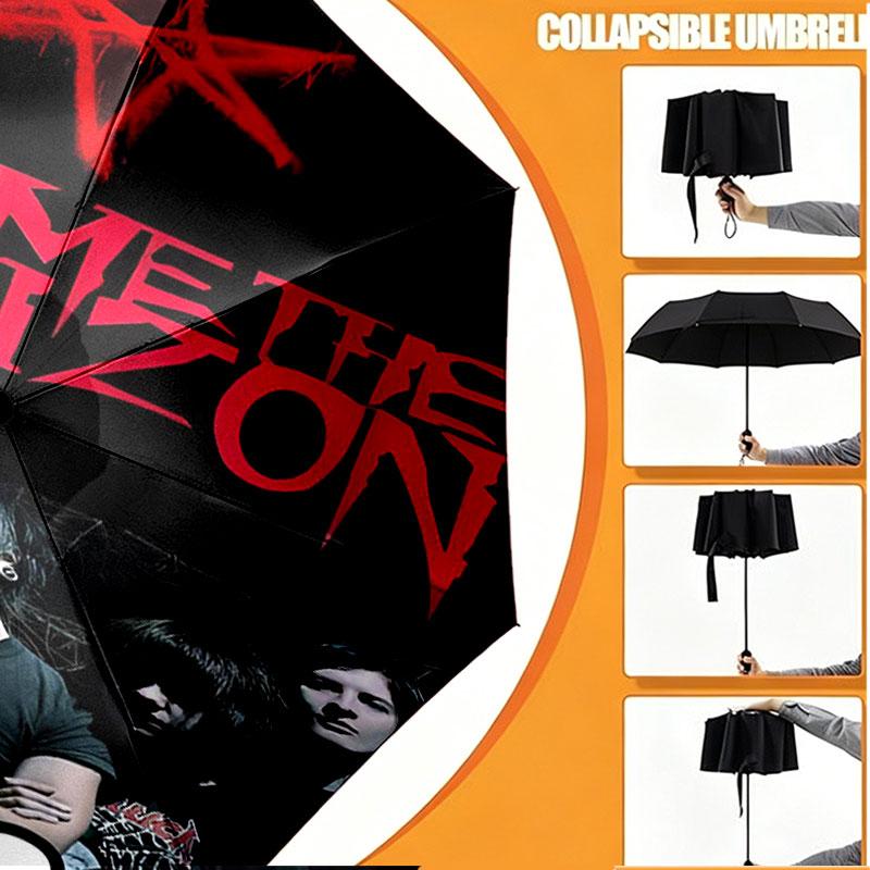 Custom Name Personalized Bring Me the Horizon Print Umbrella, Auto Open Close, 8‑Rib Sturdy Frame, Commute Camping Hiking Use, Birthday Gift