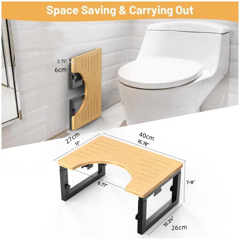 Adjustable Bamboo Toilet Stool - Foldable, Strong Load-Bearing Footrest for Adults & Children