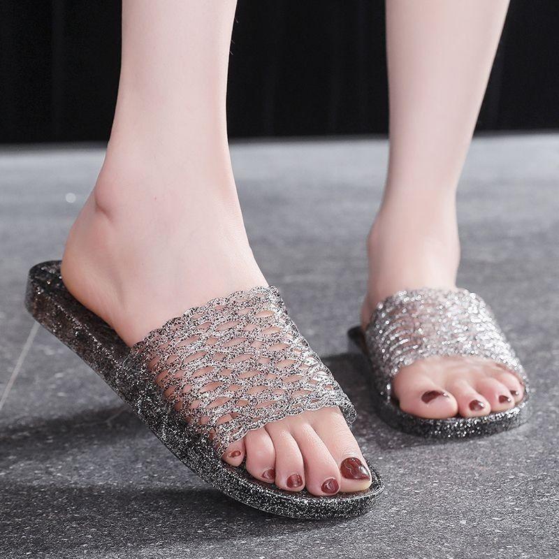 

Fashion Indoor Woman Slippers Bedroom Slides Flat Crystal Shoes for Women Unique 2025 Luxury New Collection Shoe Summer Sandals On Sale 36