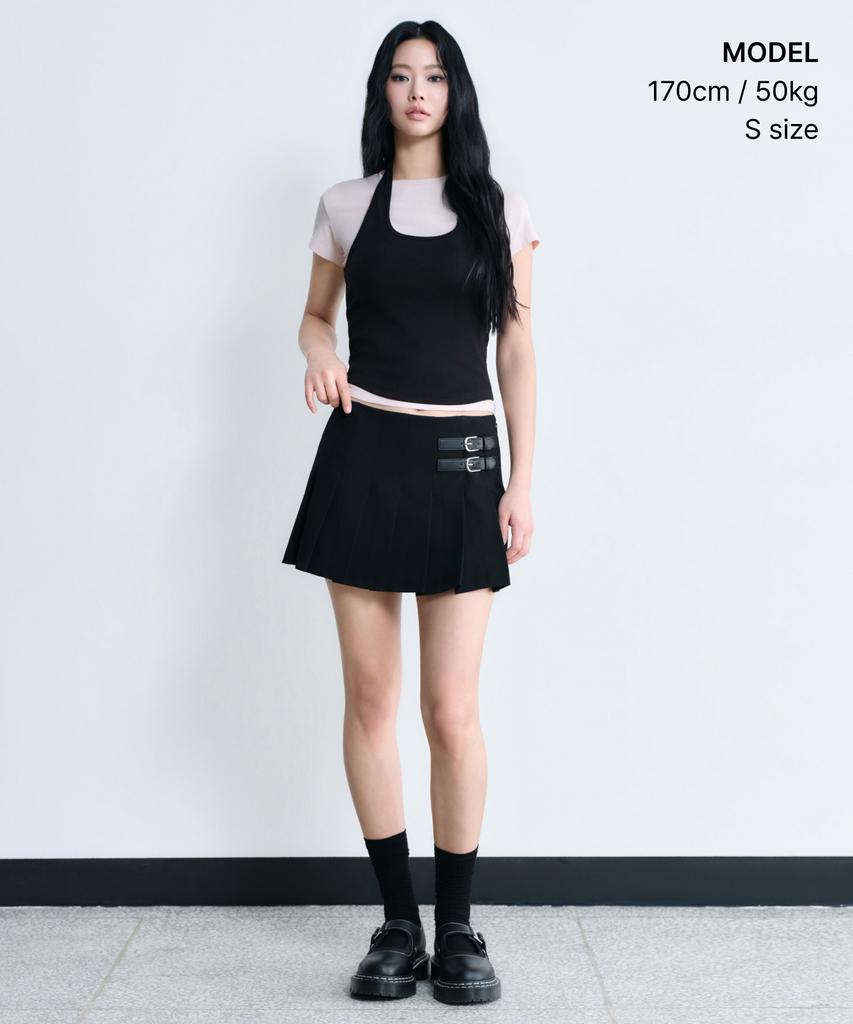 Musinsa Standard Woman Women'S Low Rise Buckle Pleated Mini Skirt [Black]
