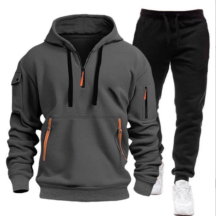 2024 Men's Multi-Pocket Autumn/Winter Sports Hoodie & Sweatshirt Set