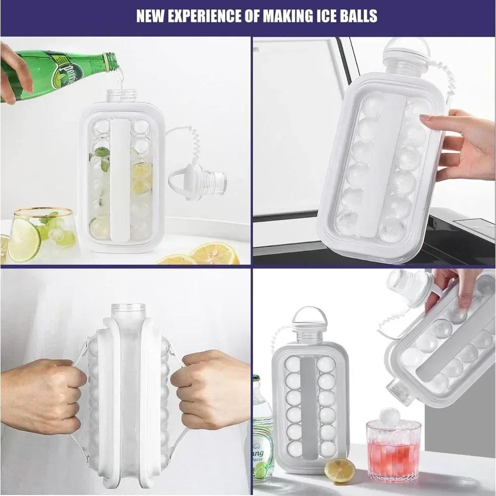Portable 2in1 Folding Ice Maker Water Bottle with Creative Ice Cube Mold Ice Hockey Lattice Kitchen Bar Gadgets Ice Making Tool