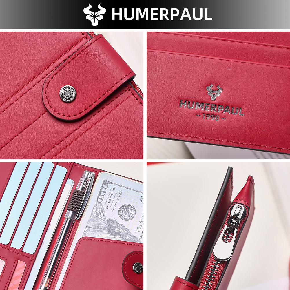 Humerpaul Ladies Leather Wallet Large-capacity Wallet Multi-function Coin Purse First Layer Cowhide Wallet Passport Holder Travel Card Holder