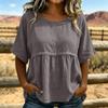 Women's Linen Crewneck Short Sleeve Blouse, Color Casual Top, Pullover Shirt