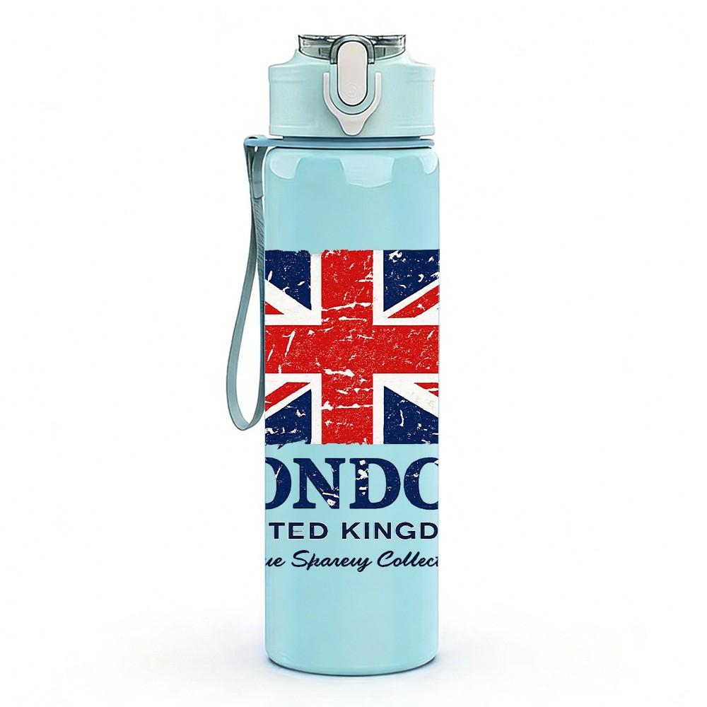 1PC Union Jack London Flag 750ml Color Plastic Sports Water Bottle Leakproof Flip Straw Lid Suitable for Sports Office Home Use