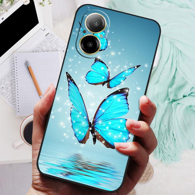 Für Realme C67 4G Hülle RMX3890 Beliebte Blumengemalte Abdeckung Silikon Handyhülle Für Realme C67 C 67 RealmeC67 4G Weiche Taschen Schwarz