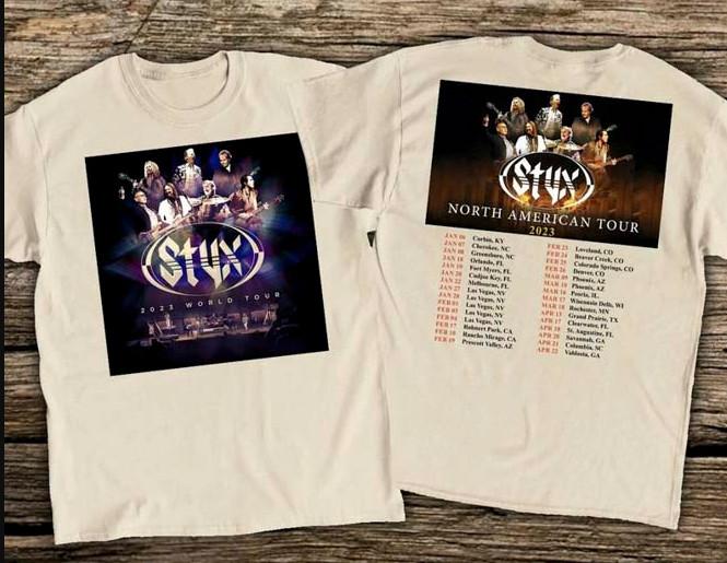 Boy's Casual Cotton Crew Neck T-shirt Vintage 2023 Styx World Tour T-shirt, size S-5XL,Unisex,gift,Top