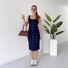 2025 Summer Elegant Square Neck Sleeveless Slit Denim Dress