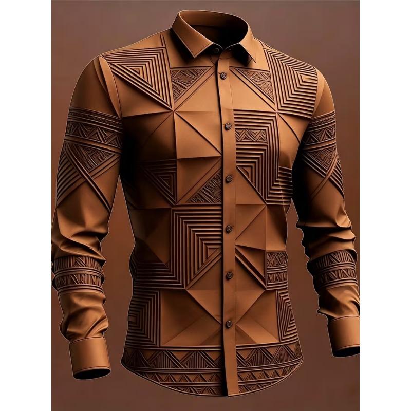 Men's Pink Floral Half Contrasting Fake 3D Printed Pattern Long Sleeved Shirt with Hanging Collar Top Clothing