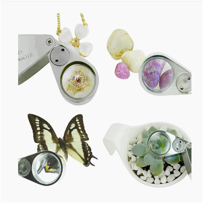 40x25mm LED Leucht Faltbare Lupe Tragbare Handheld Metall Schmuck Lupe Mit Led