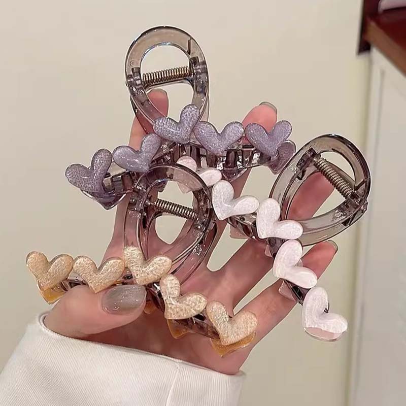 Korean Jelly Pink Acrylic Heart Hair Claws For Women  New Trendy Large Ponytail Hair Clip Headwear Hair Accessories