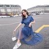 2022 Women's Summer Denim Dress: Waist-Cinching, Slimming French Fairy Style with Mesh Skirt.