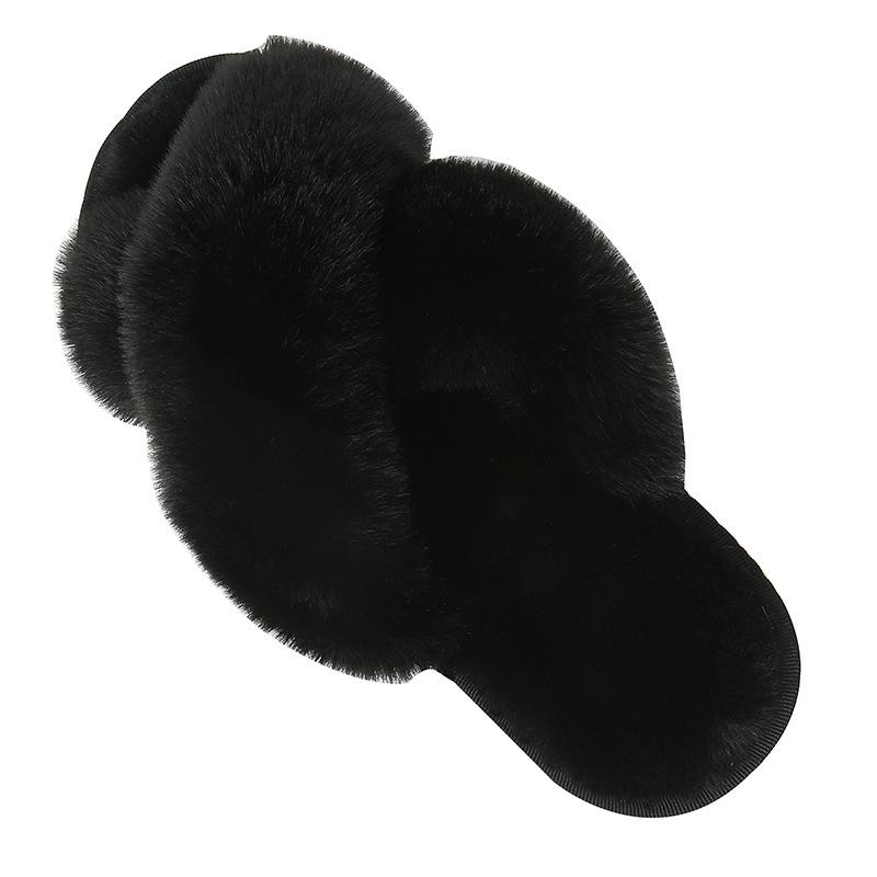 Fashion Litfun Plush Lining Women's Slippers New Fur Cross-strap Ladies Home Slides Platform Fuzzy Warm Indoor Women's Cotton Slippers
