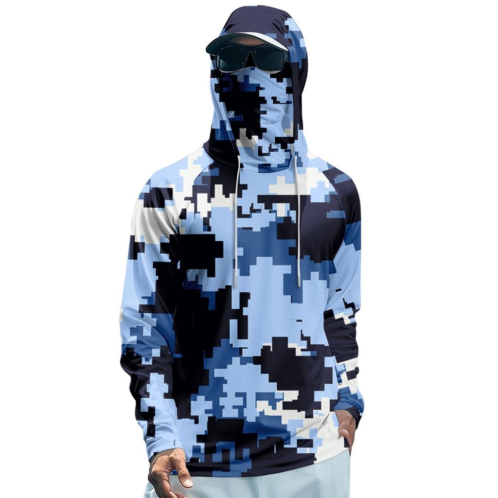 Men's Summer Camouflage Quick-drying Long-sleeved T-shirt Sun Clothing Fishing Fitness Sports Hooded Long-sleeved Top