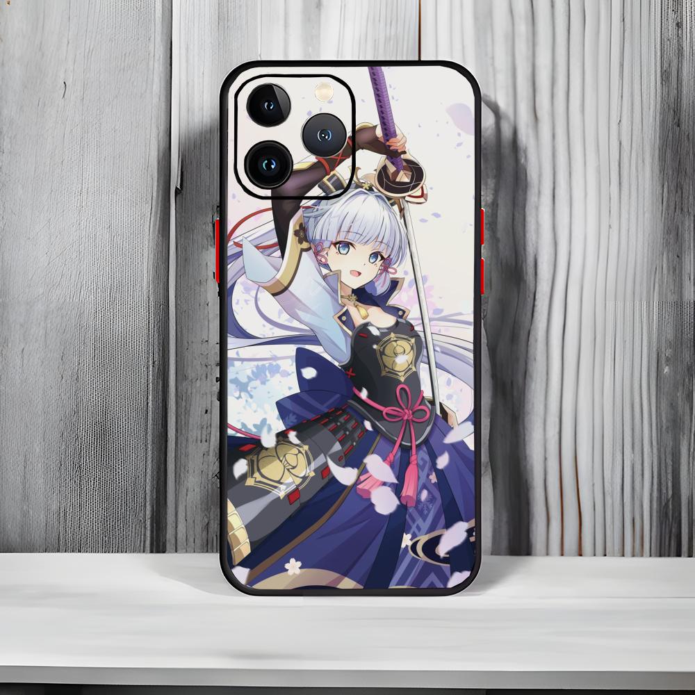 Elegant Genshin Impact K-Kamisato Ayaka Phone Case Black Matte Thin Phone Case For iPhone17 16 15 14 13 ProMax