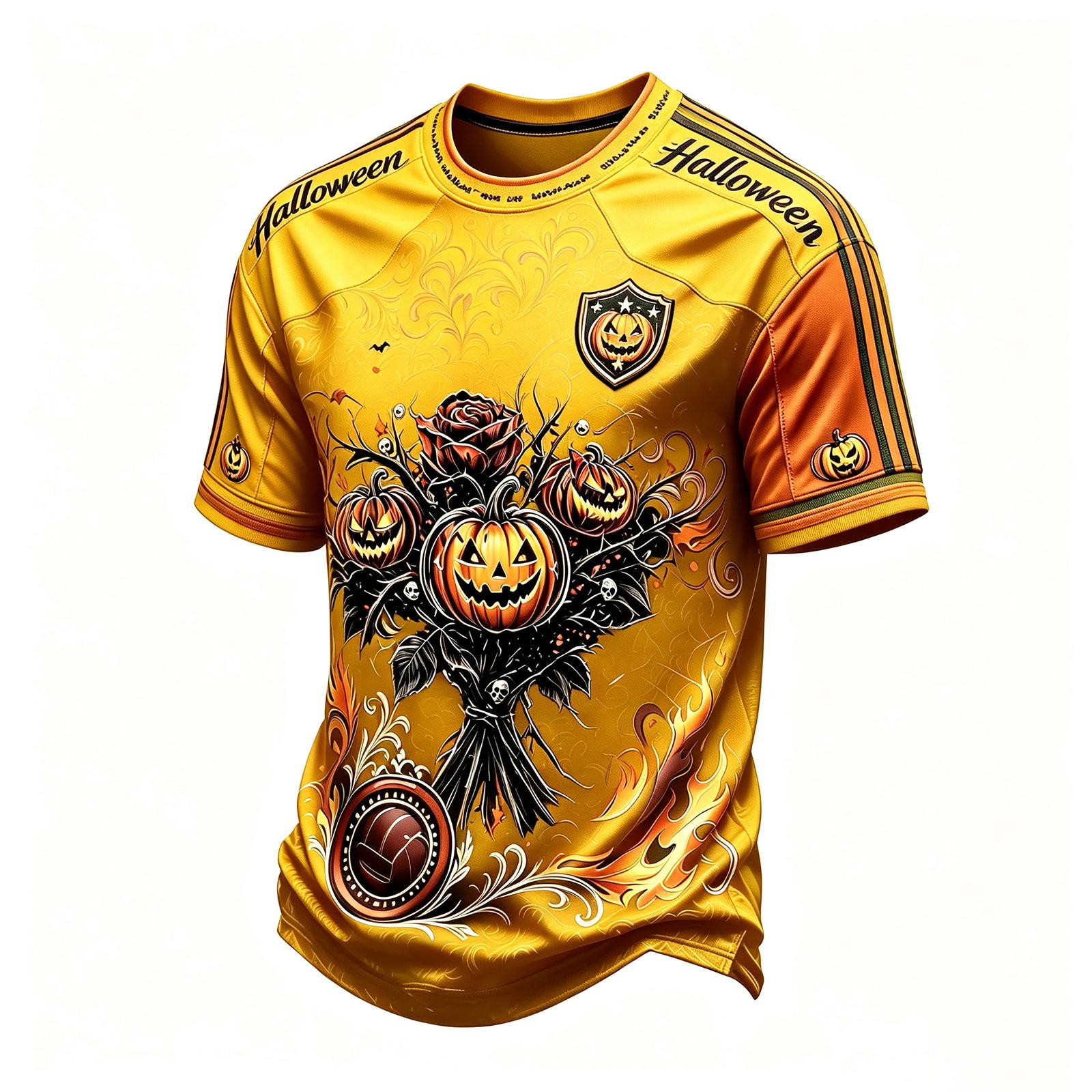 Men s Short Sleeve Halloween Print Casual T-Shirt for Everyday Wear XXL жёлтый