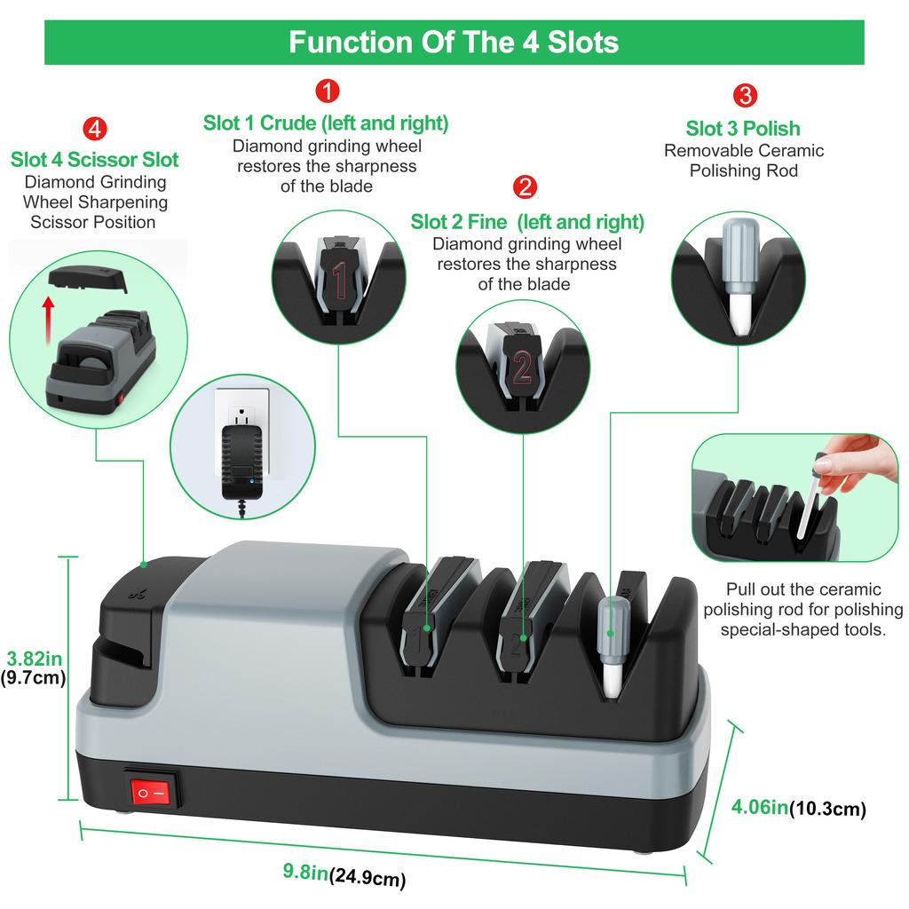 4 In 1 Electric Knife Sharpeners for Straight Blade Knives Serrated Knives Ceramic Knives and Scissors