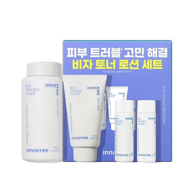 Innisfree Bija Trouble Care Toner & Lotion Set Acne Soothing Skincare (Toner 170mL + Lotion 100mL)