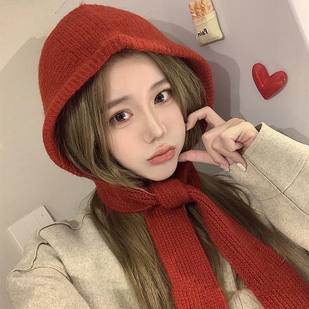 

Soft Balaclava Skullies Caps Neckerchief Scarf Hat Fashion Knitted Beanies Hats Girls