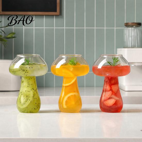 Fruit Tea Cup Mushroom Cocktail Glass Cup, Creative Clear Wine Glasses, Borosilicate Cute Coffee Cups, Novelty Drinkware Bar KTV Tool Sparkling Drink