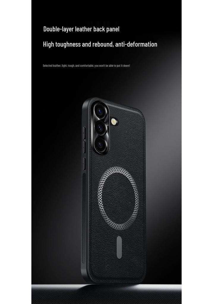 Samsung S26 Ultra Magnetische Metall-Linsenhülle mit Lederstruktur, Sturzsichere S25 Ultra A57 Schutzhülle