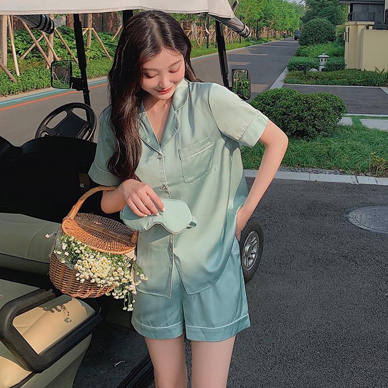 Popular Ice Silk Pajamas Summer Suit Short-Sleeved Thin Girl Loungewear Can Be Worn Outside