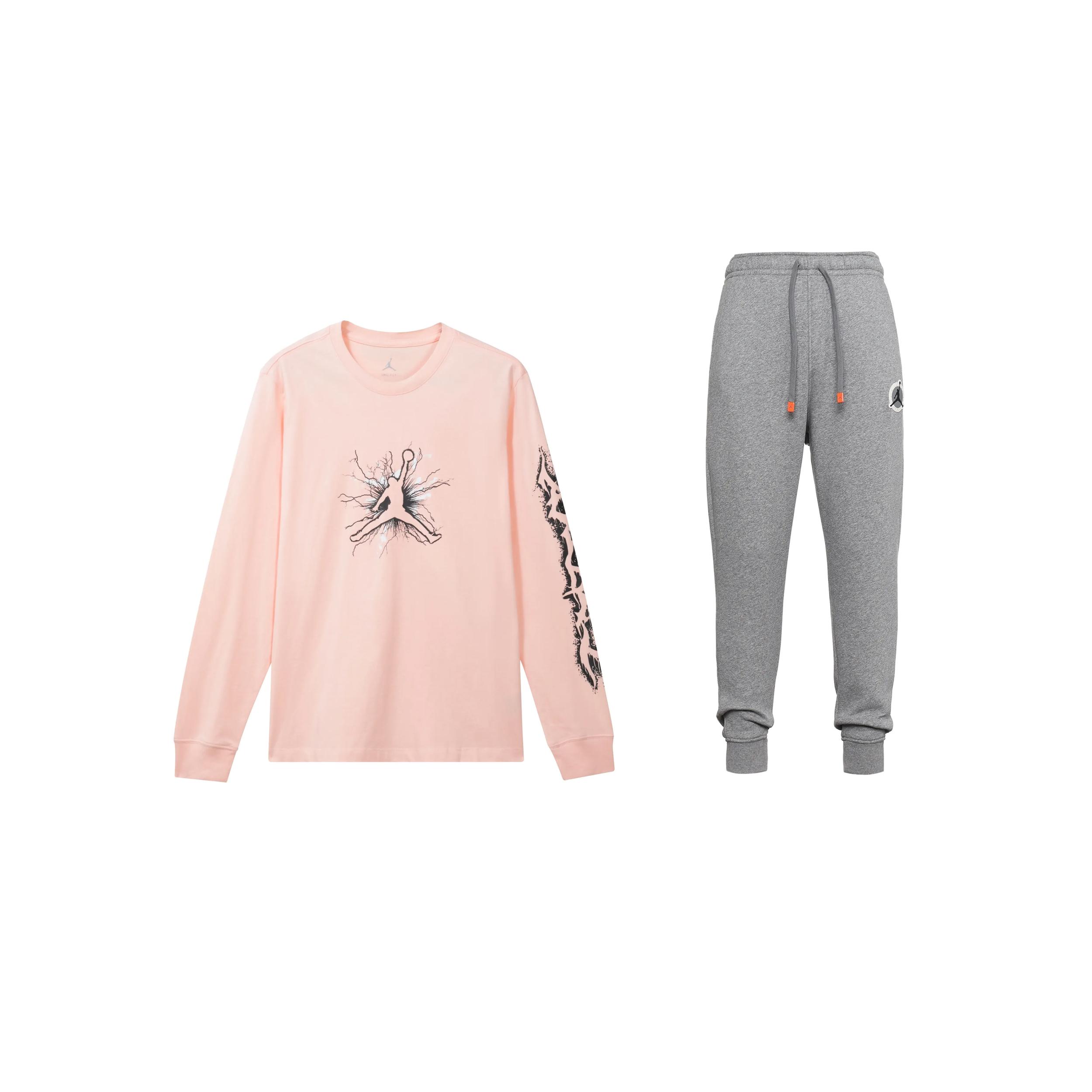 

Jordan Logo Letter Crew Neck Long Sleeve T-Shirt And Cuffed Knit Long Pants Casual Sports Set Men sets FN5973-622+DV7597-091 M