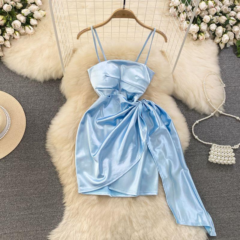 Satin Fashion Irregular Dress Summer Acetic Acid