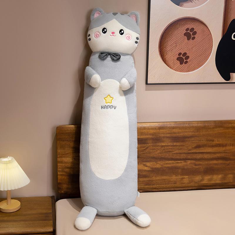 Adorable Animal Series Long Plush Body Pillow Bear Bunny With Checkered Bandanas And Cute Faces Soft Decor Cuddly Toy