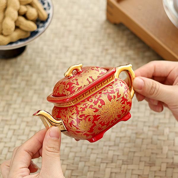 Hand-Painted Enamel Gilded Square Ceramic Teapot Set with Gift Box