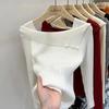 Slash Neck Knitwear Off Shoulder Top Women's Thin Bottomed Shirt Slim Long Sleeve Hotsweet Casual Commuting New Fashion