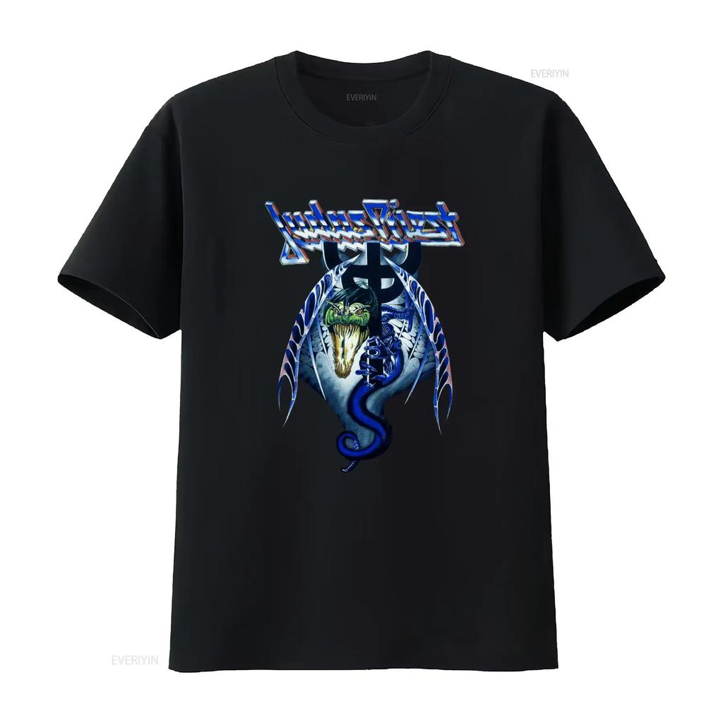 Vintage Styles Printerval Judas Priest Snake Design Painkiller Tour T Shirt vintage Washed Stretched Top For Everyday Wear
