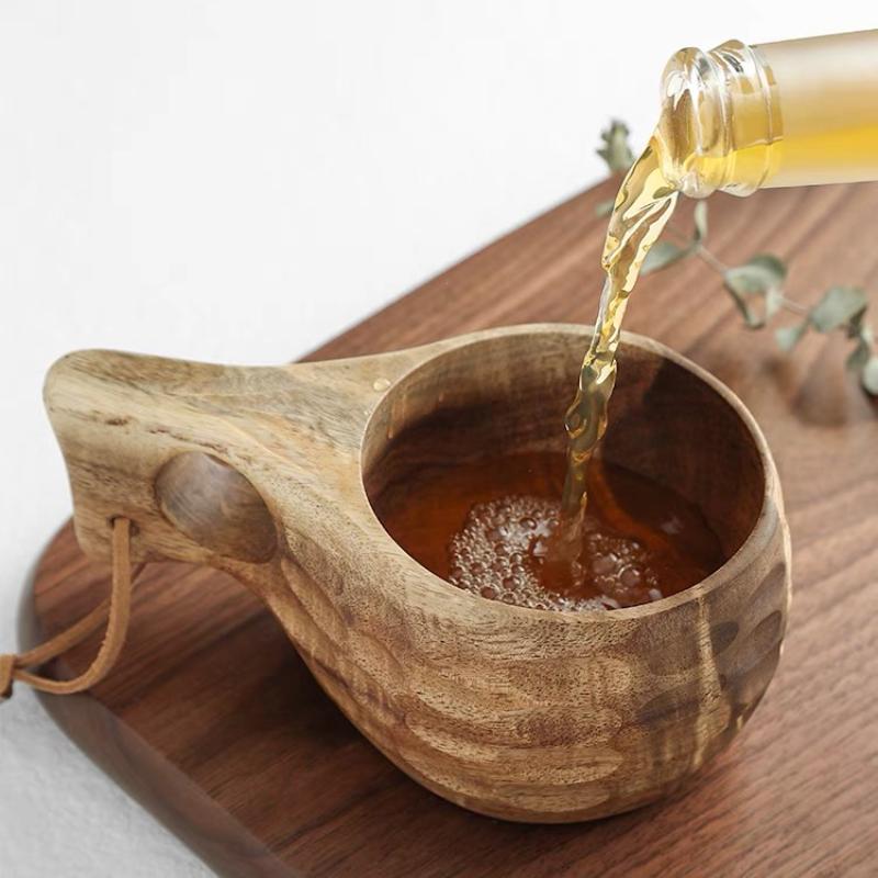 Natural solid wood Finland cup home outdoor camping mug acacia wood cut without splicing milk cup tea cups