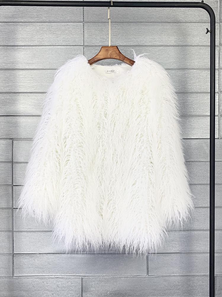 Korean Style Women's Tan Faux Lamb Wool Mid-Length Coat
