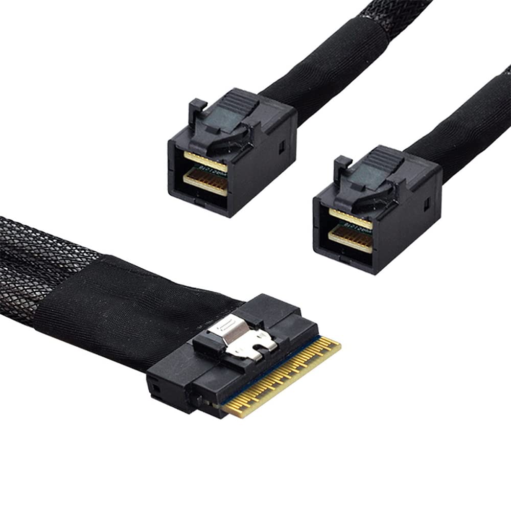 NFHK UltraPort Slimline SAS Slim 8i to Dual 4i Mini SAS HD Cable PCI-E 4.0 SFF-8654 74-pin SFF-8643 PCI-Express