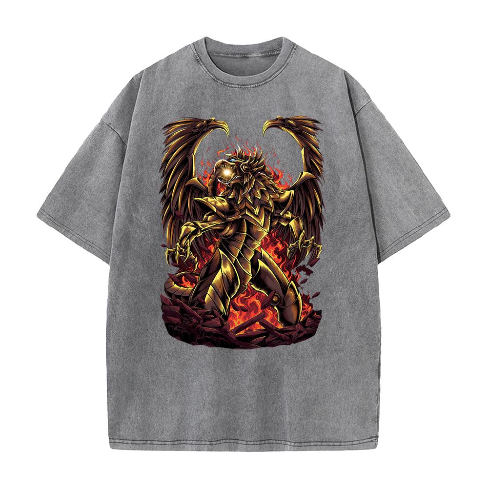 Japanese Anime T-shirt The Winged Dragon of Ra Y2k Washed T Shirt Men's Clothing Summer Short Sleeve Cotton Tees Tops