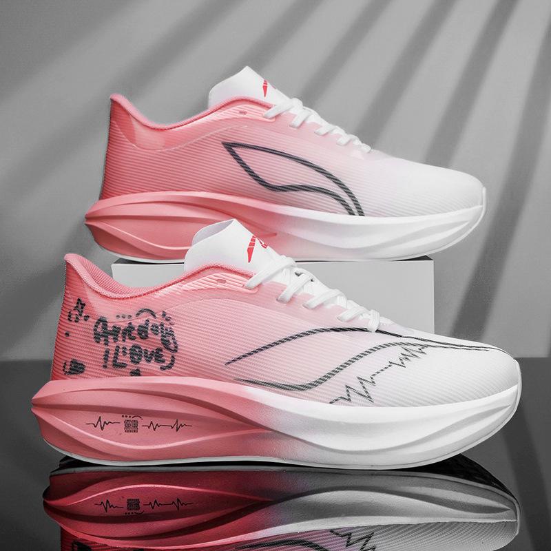 

2025 new mesh breathable light racing running shoes men s and women s shock absorption, non-slip, comfortable and trendy casual sports shoes 44 розовый