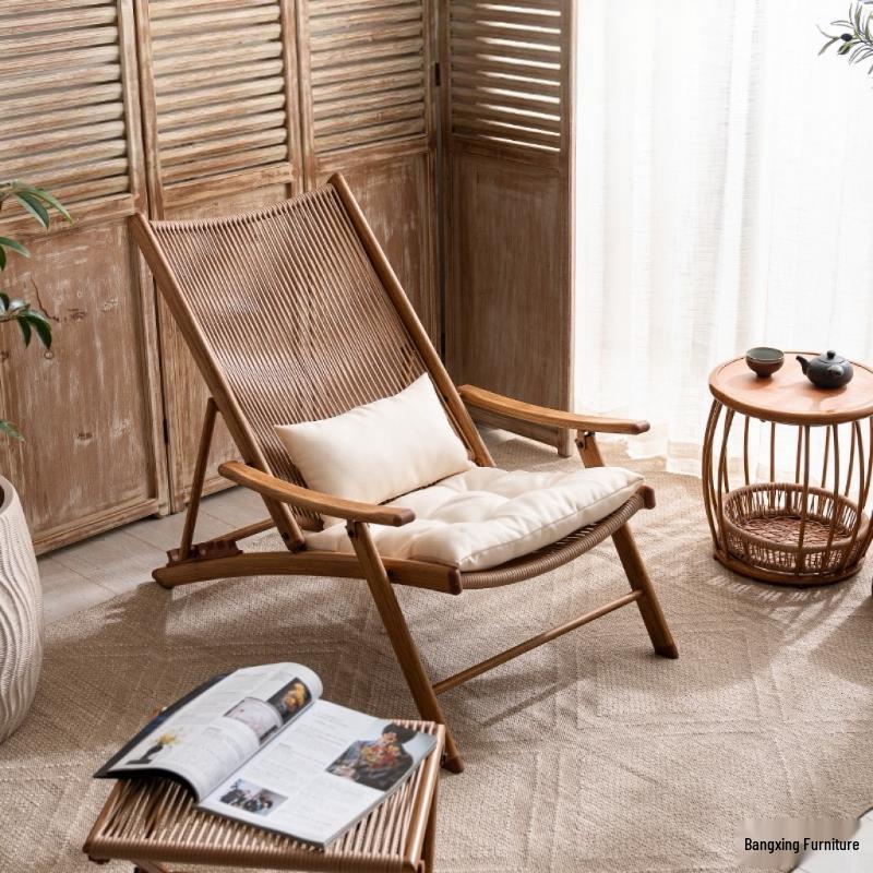 Outdoor Balcony Rattan Folding Table and Chairs Set - Woven Recliner for Garden or Patio
