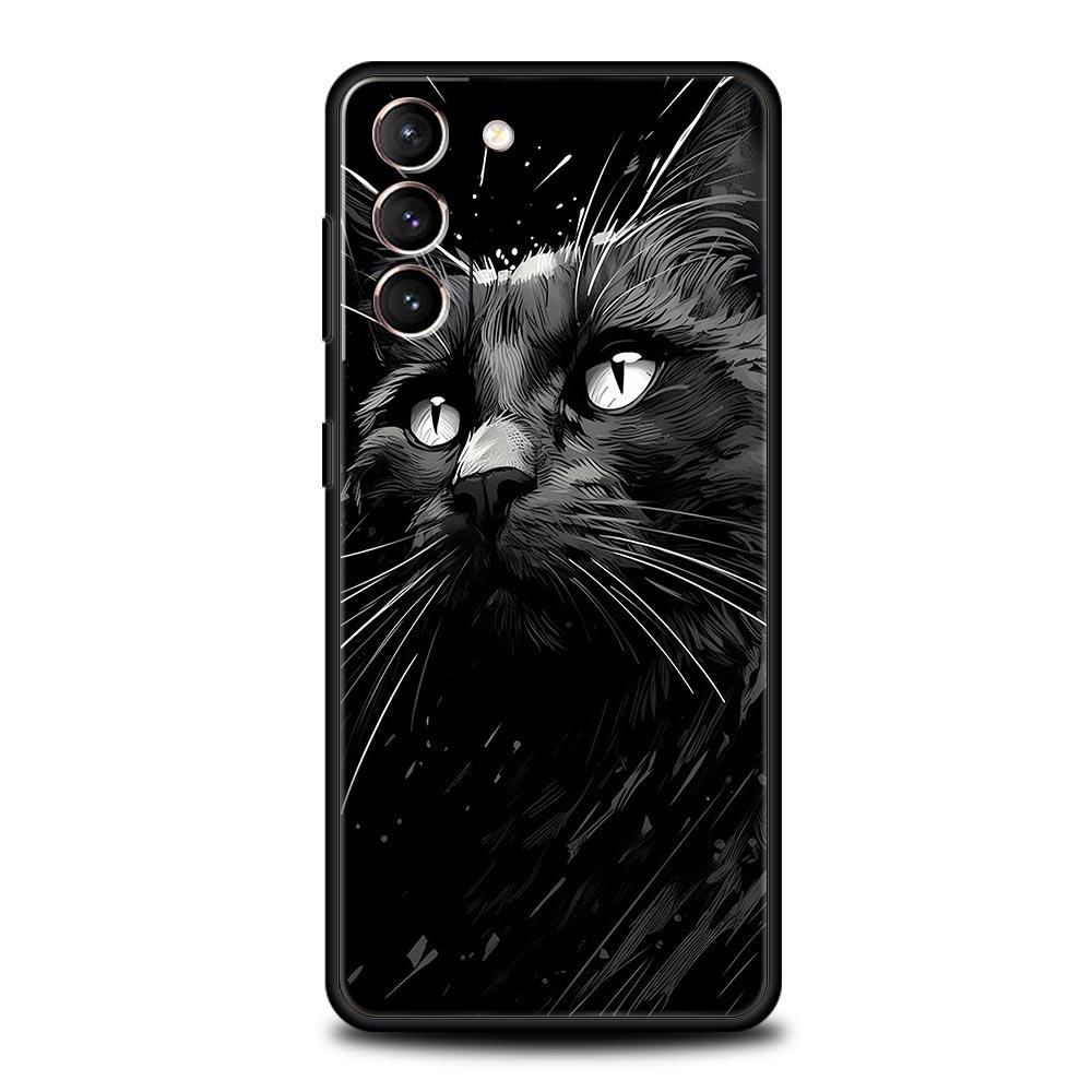 Black Cat Phone Case For Samsung Galaxy S24 S23 S22 S20 Ultra S21 FE 5G S10 S9 Plus S10E S8 Soft Silicone Cover