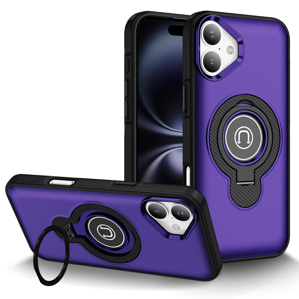 For iPhone 16 Case TPU+PC Magnetic Car Mount Phone Cover with Ring Kickstand