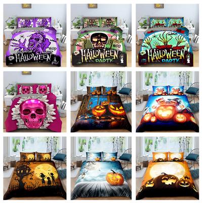 3D Halloween Bedding Set Pumpkin Ghost Quilt Cover Pillowcase 2/3 Pieces AU/DE/EU/US Full Size Soft and Easy To Clean Bedroom Decoration