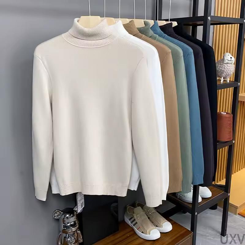 Winter Sweater Men's Plus Velvet Thickened Lapel Neck Knitted Sweaters Solid Color Thick Bottom Casual Warm Pullover