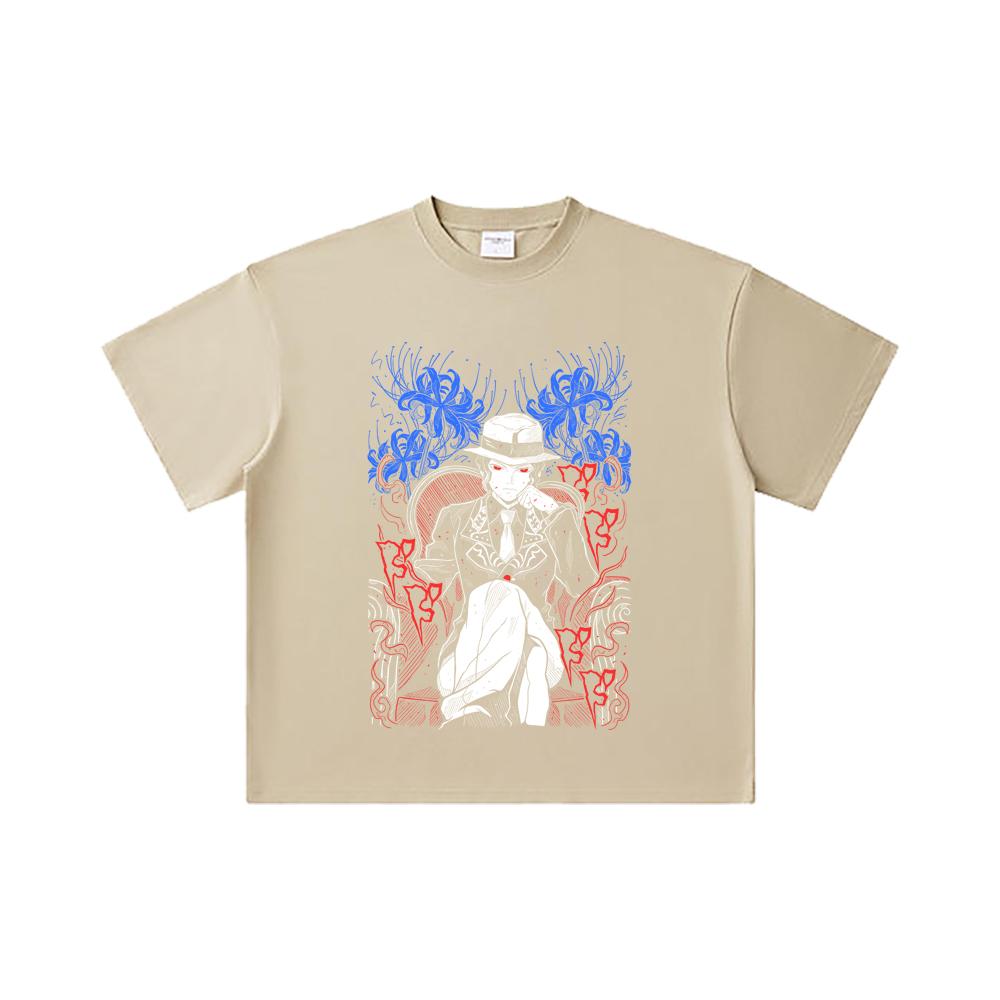 260 GSM Double Yarn 32 Count 100% Cotton Demon Slayer V38 Muzan Print Unisex Heavy Cotton T Shirt