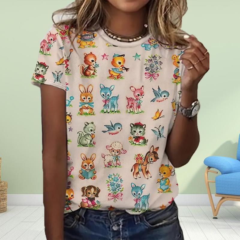 Fashion WomenAnimal Prints Print T Shirt Funny Casual O-neck Short Sleeves T-shirt Summer Female Tee Shirt