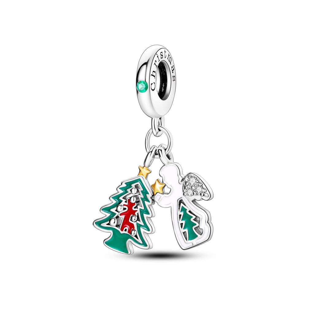 copper Plated Charm Bead Charms Merry Christmas Bells Santa Claus Moose Bead Charms Pendants Compatible With Bangle Bracelets Diy Jewellery Gift