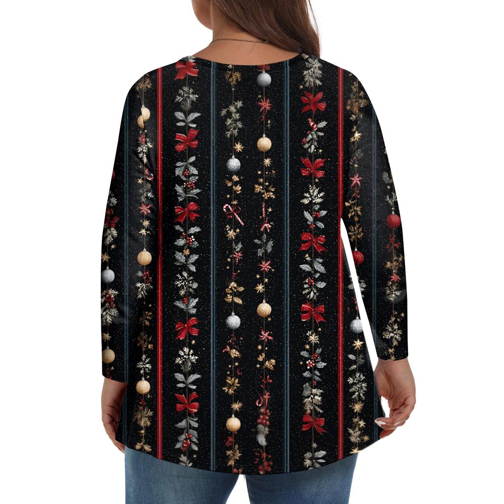 Women's Fashionable Casual Long Sleeved Plus Size  Print Top Plus Size Floral Print Top