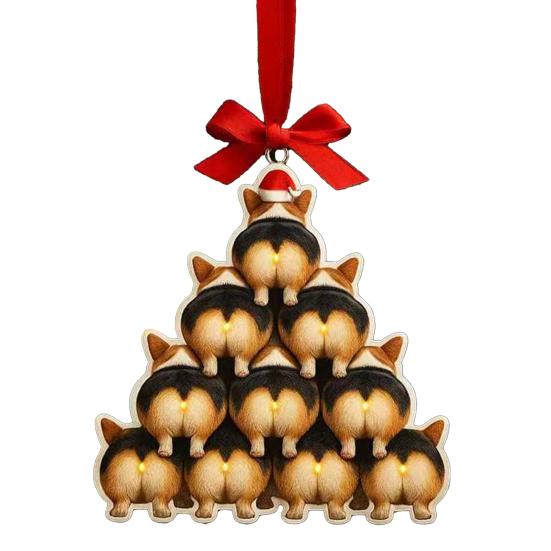 1/2/3/4Pcs Christmas Acrylic Bulldog Hanging Decoration Car Rearview Mirror Xmas Tree 2D Flat Santa Hat Dog Hanging Ornament Holiday Party Pendant