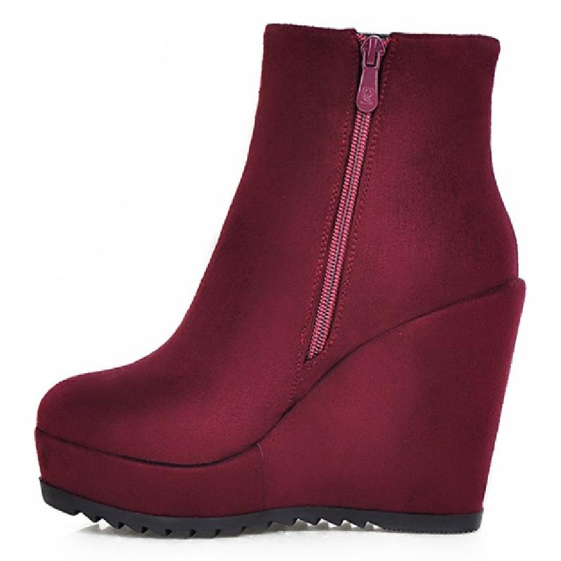 Wedge Ankle Boots Women Shoes Winter Autumn Fashion Faxu Suede Platform Women's Short Boot Elegant Wedge Shoes Female Large Size