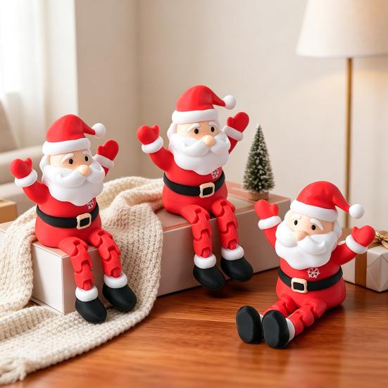 Festive Windowsill Display 3D Printed Articulated Santa Claus Figurine, Movable Joints Ornament Holiday Desktop Tabletop Decoration for Christmas,