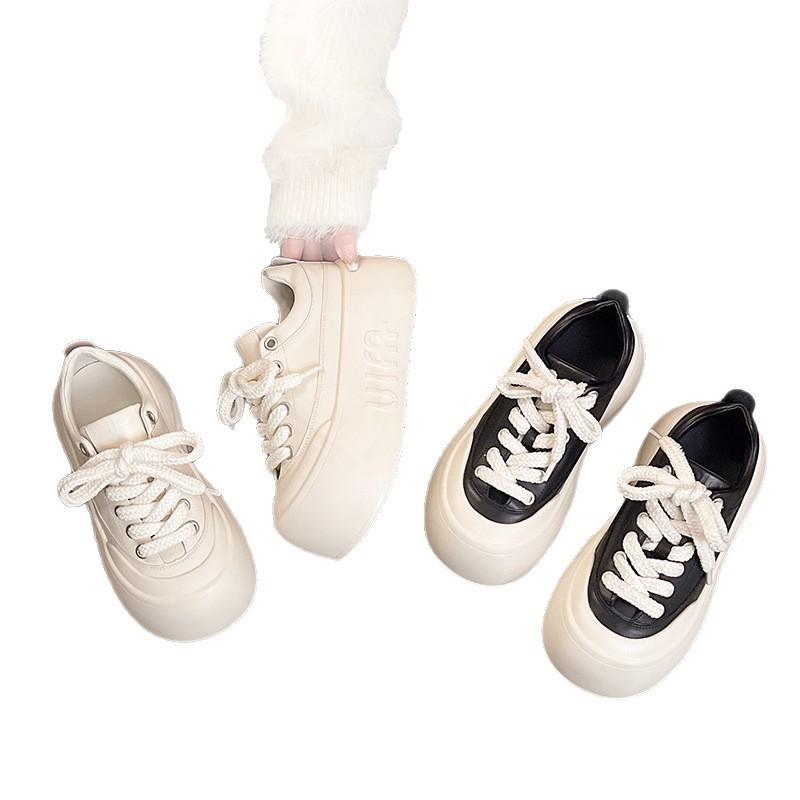 Hässlich süße Plateau-Brot-Schuhe Damen 2025 Herbst neue vielseitige Muffin-Schuhe Leder Schnürschuhe Casual Sport Board Schuhe